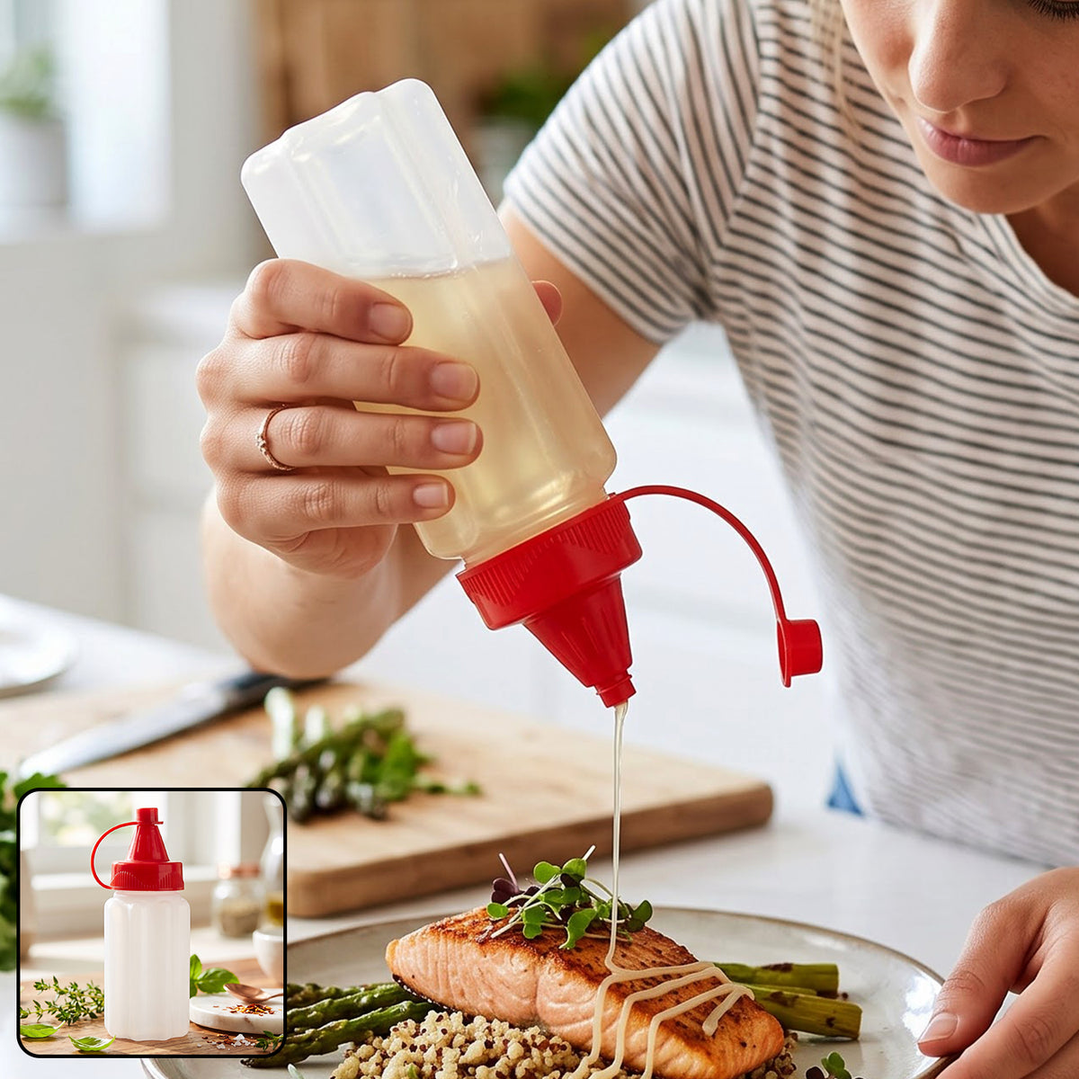 Squeeze dispensing bottle lifestyle image