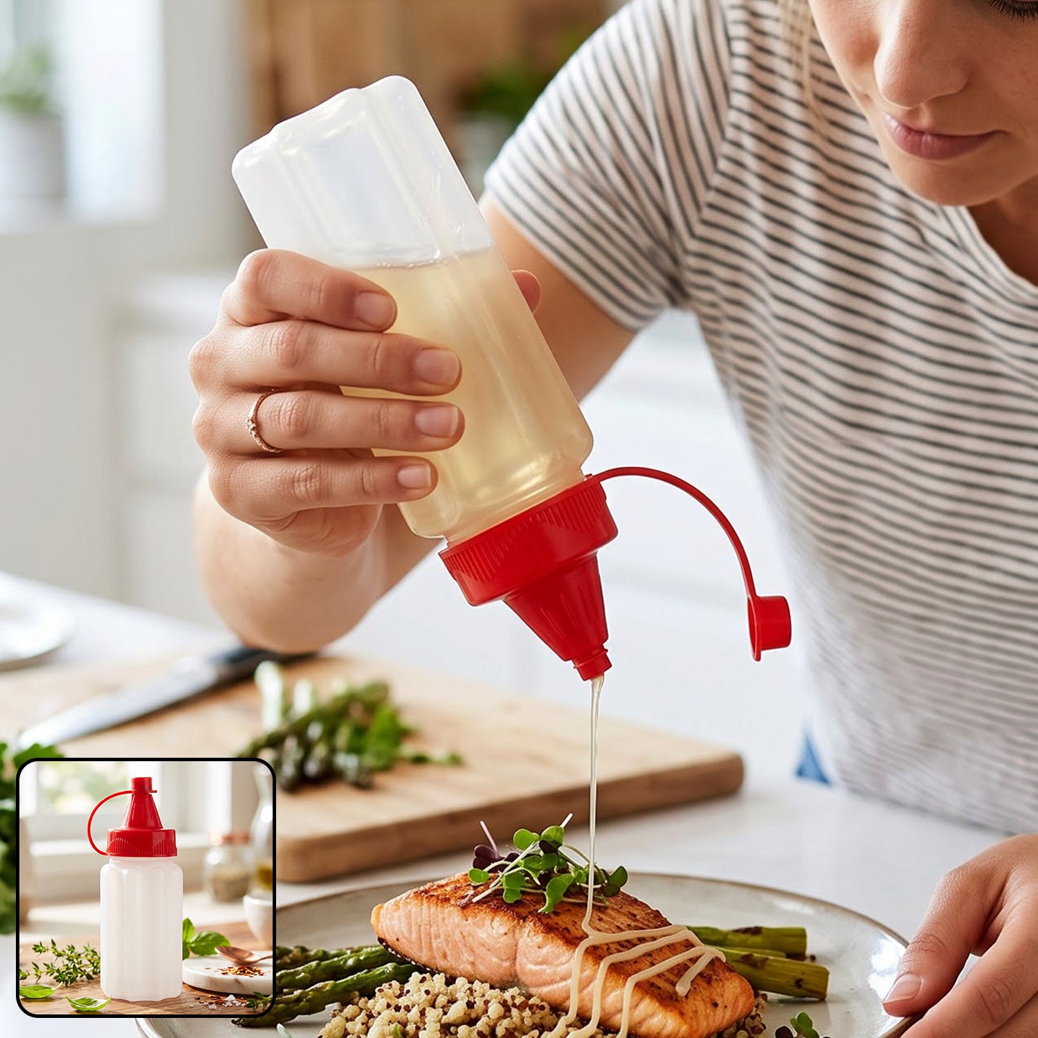 Squeeze dispensing bottle lifestyle image