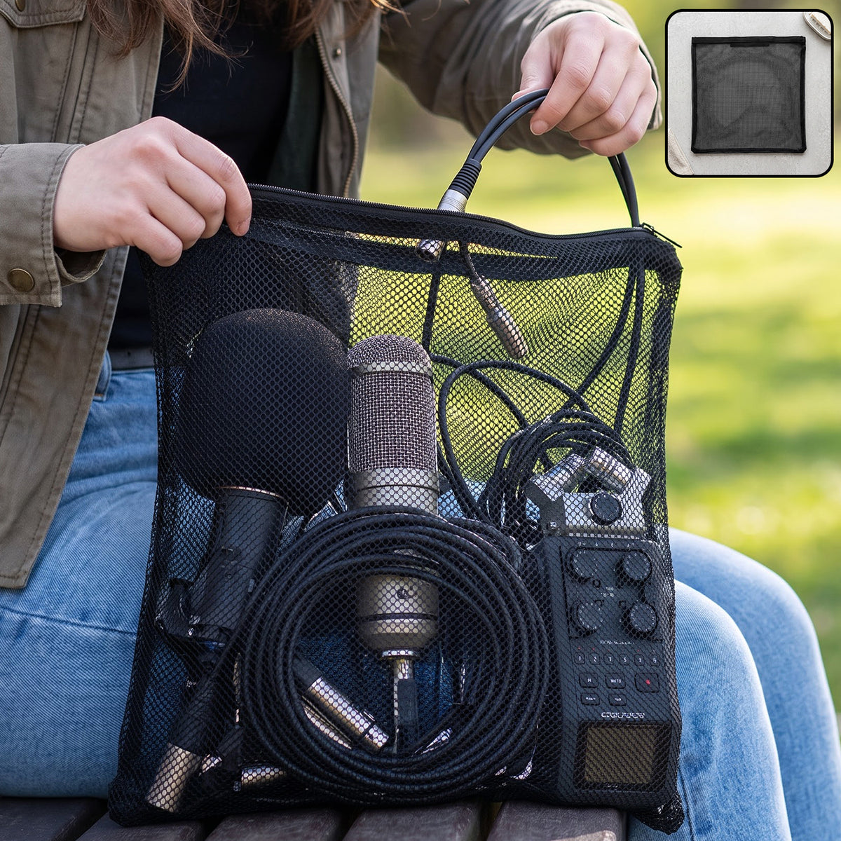 Mesh zipper storage bag carrying equipment