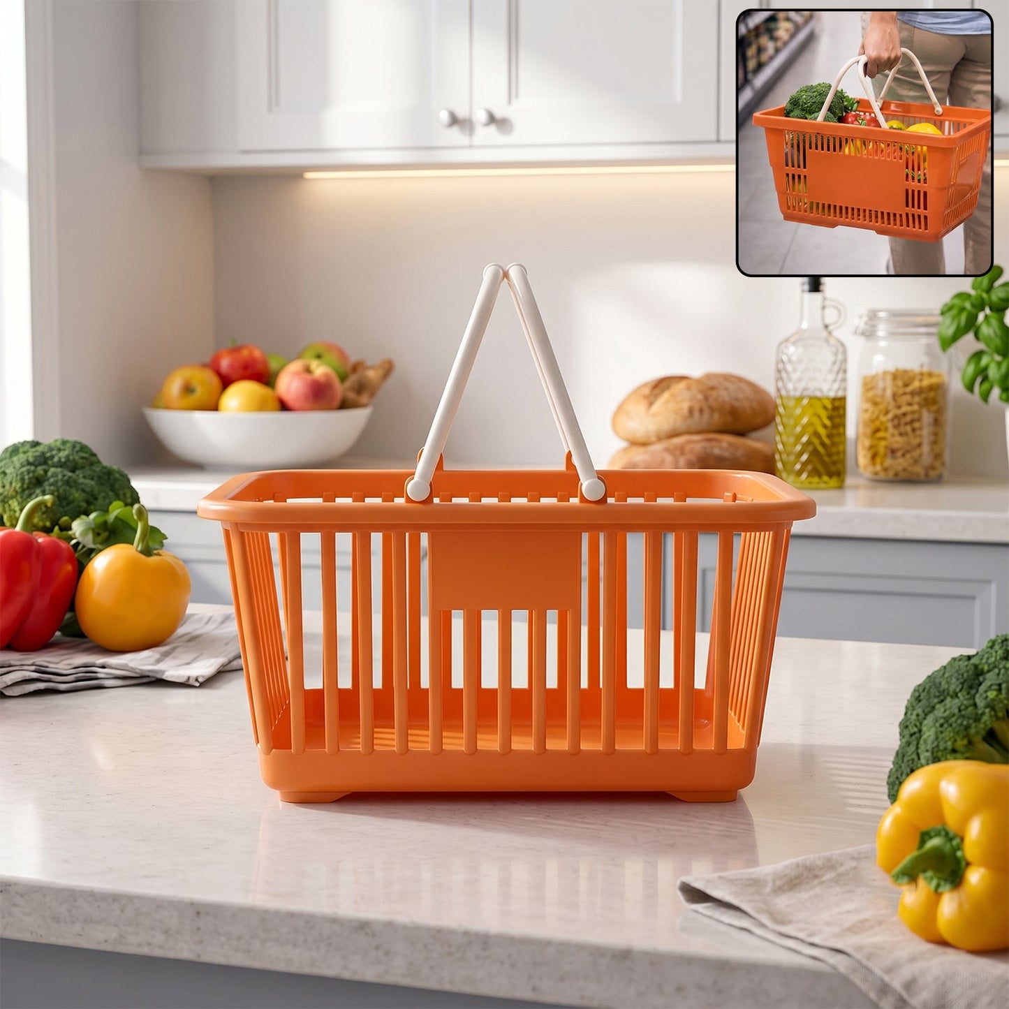 Plastic square storage basket foldable handles