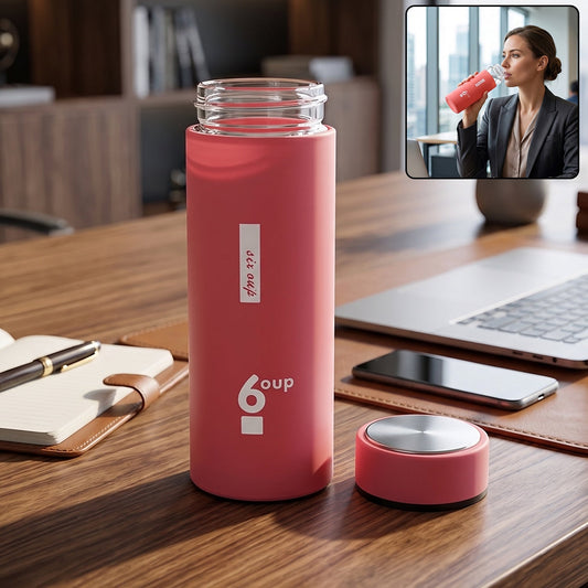 Premium 400ml glass water bottle with protective silicone sleeve