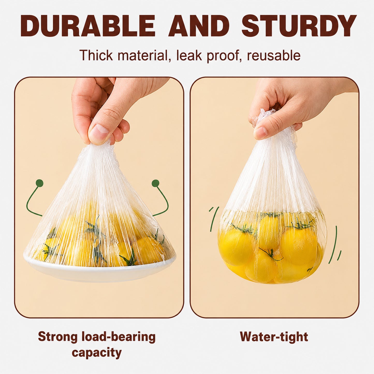Stretchable plastic food storage cover bags