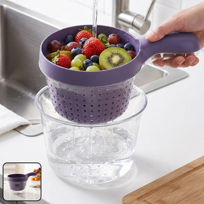 Plastic fruit washing drain basket in use