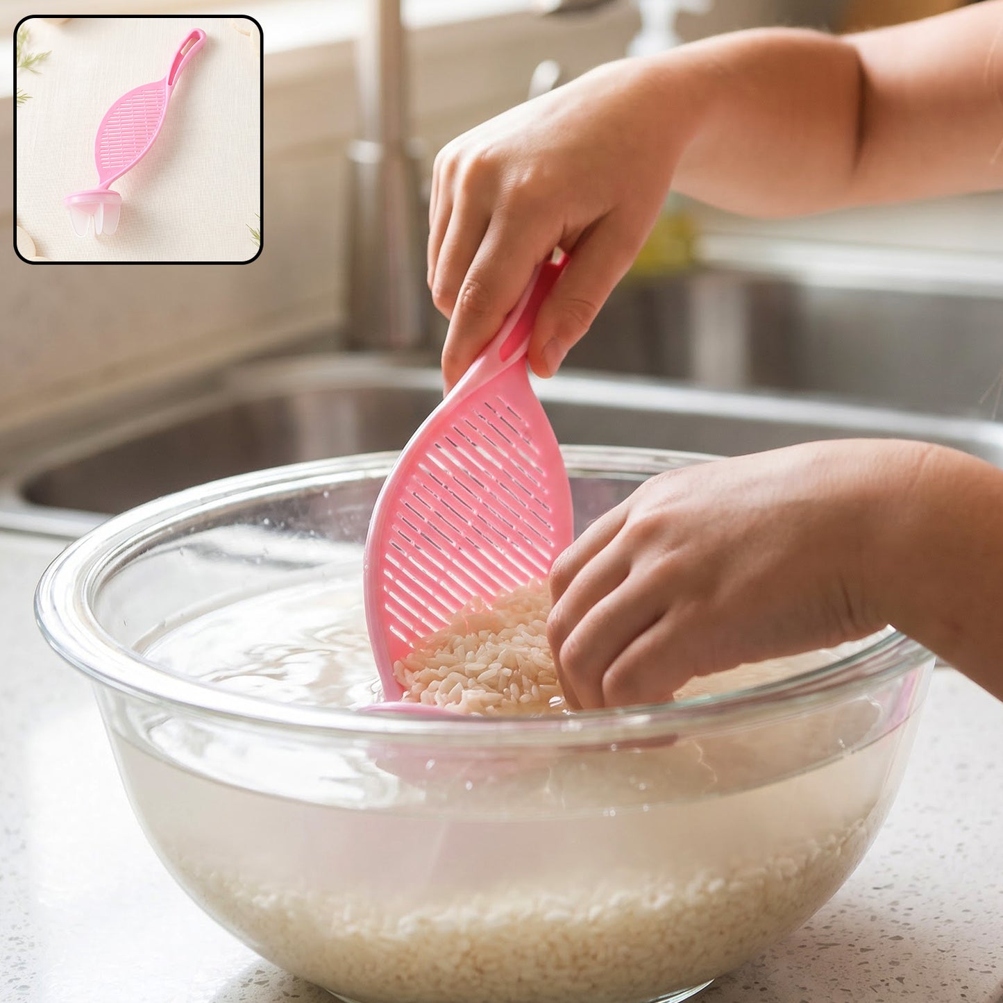 Plastic rice washing kitchen strainer spoon - image 1