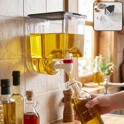 Wall mounted plastic oil dispenser in use