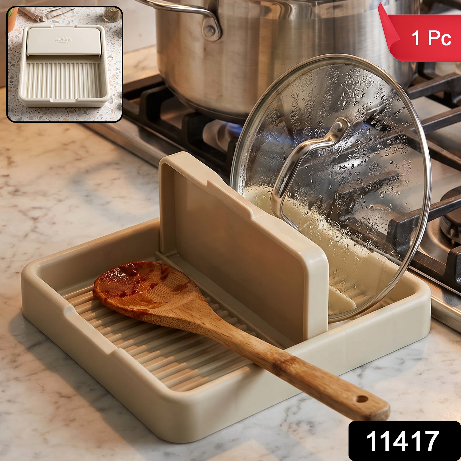 Plastic pot lid and cooking spoon holder - image 2