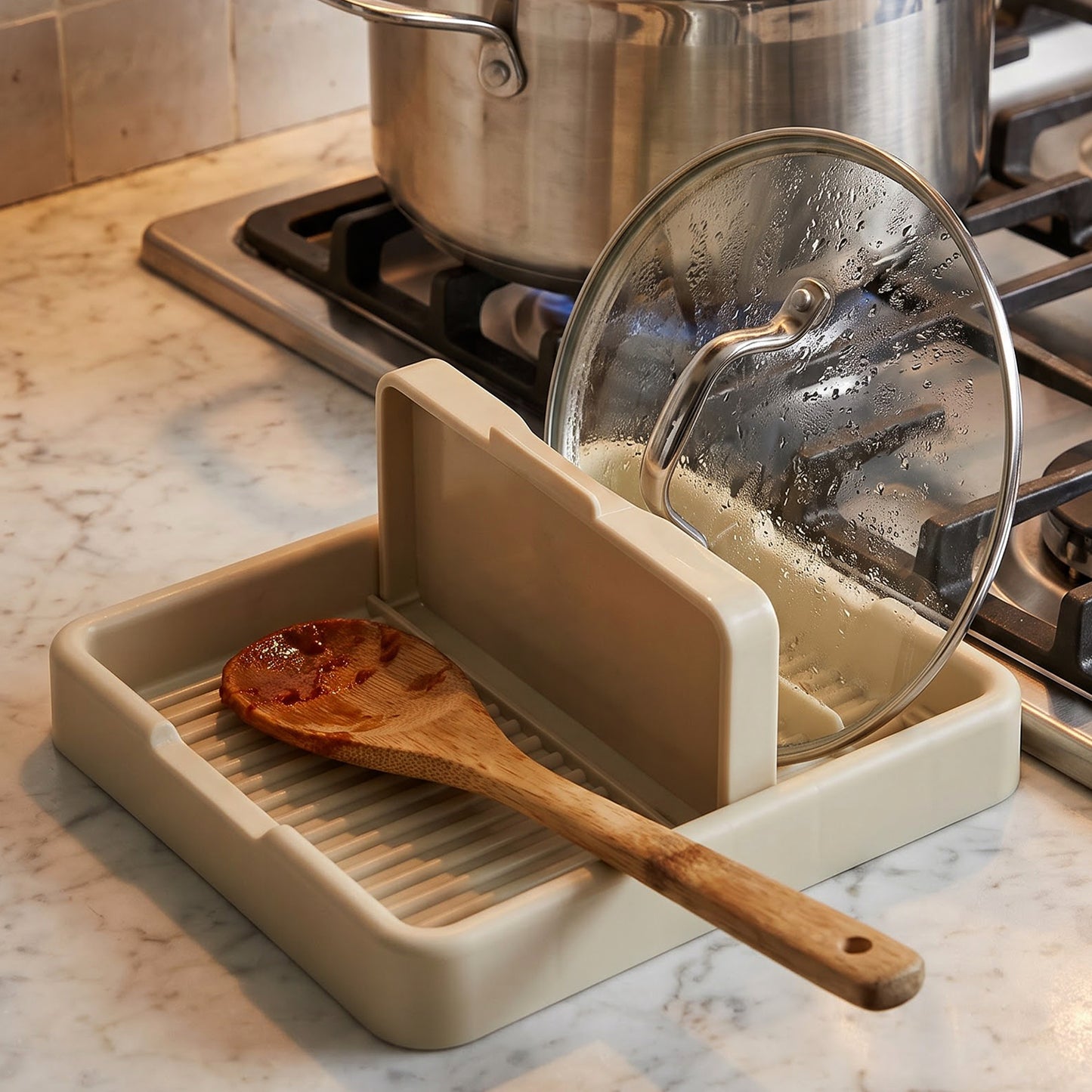 Plastic pot lid and cooking spoon holder - image 3