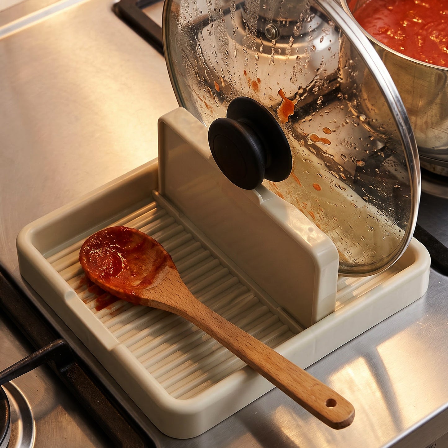 Plastic pot lid and cooking spoon holder - image 7