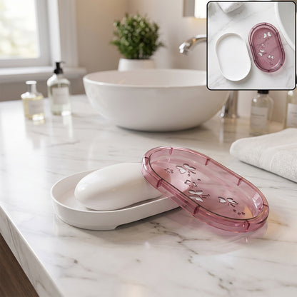 Travel plastic soap box with lid lifestyle view