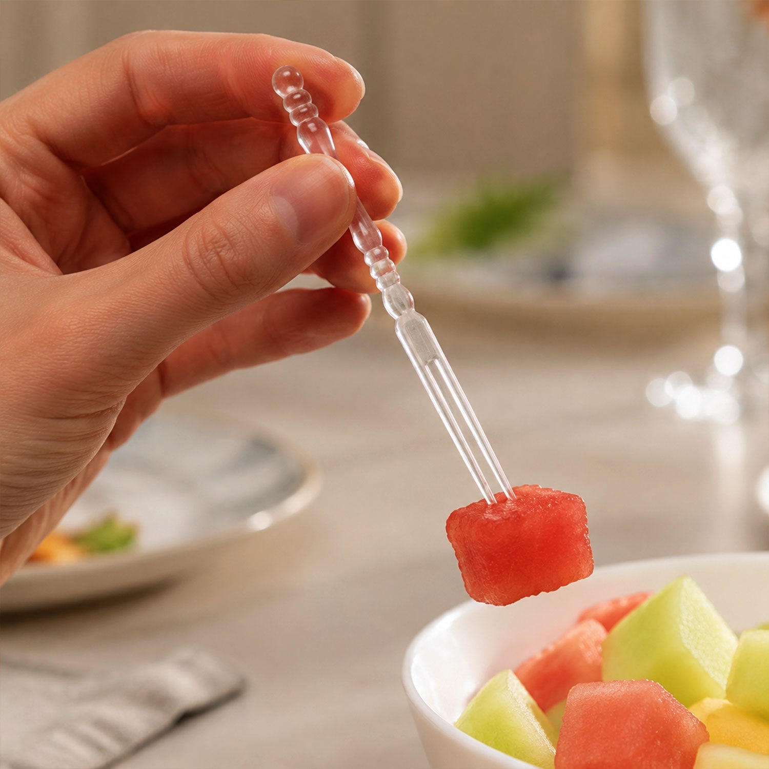 Mini disposable plastic fruit fork