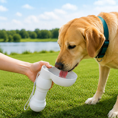 Pet drinking from portable feeding bowl