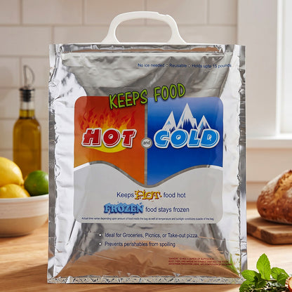 Reusable thermal food carrier bag front view