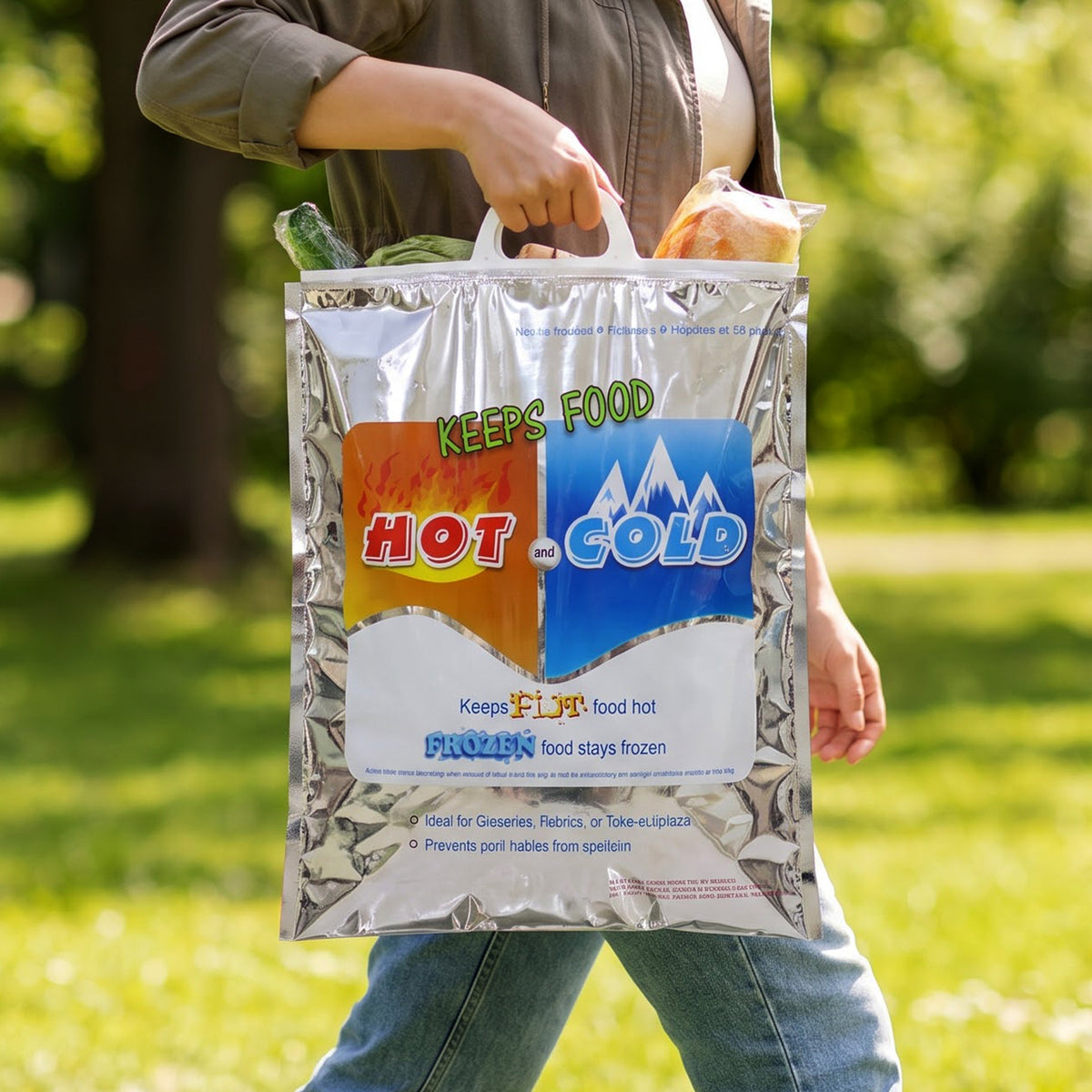 Portable medium thermal food bag lifestyle view