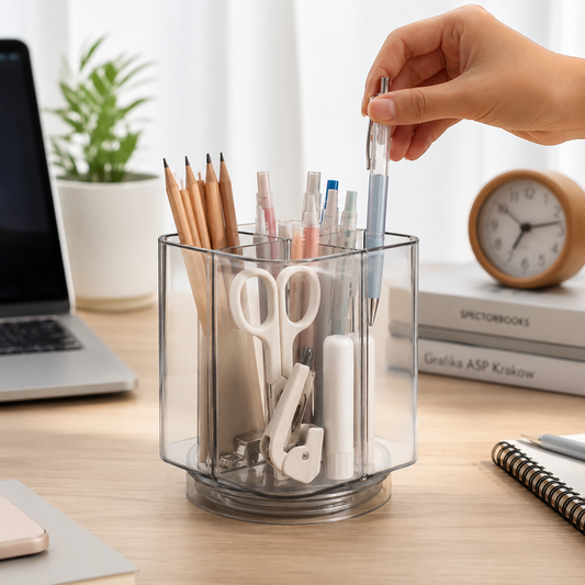 Desk Organizer – 360° Rotating Acrylic Pen Stand for Workspace