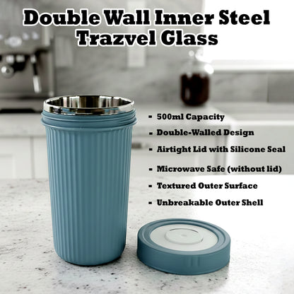 Apex Double Wall Inner Steel Travel Glass (500ml) Approx (1 Pc / Mix Color)