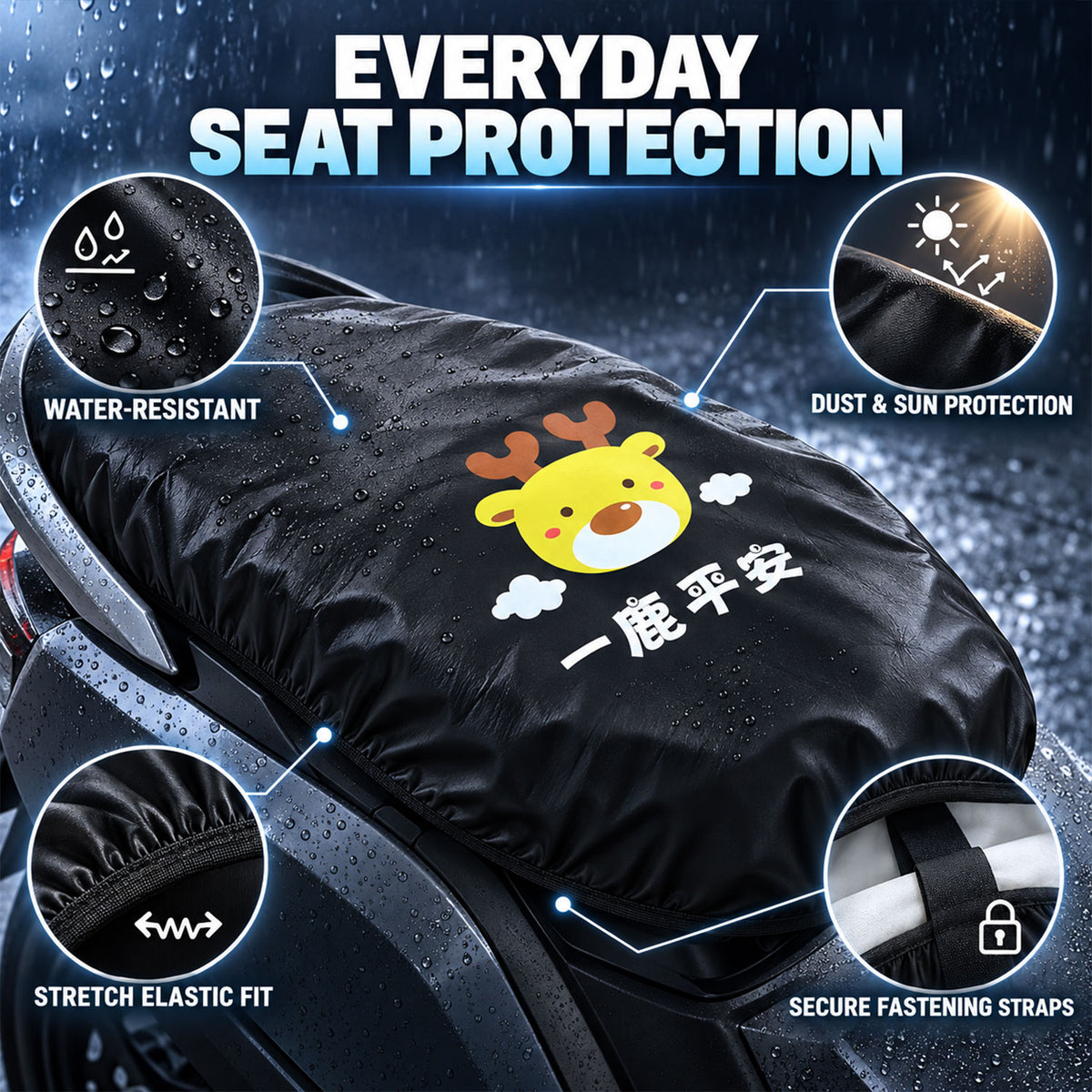 Scooter Seat Cover with Deer Print, Elastic Edge and Securing Straps (1 Pc)
