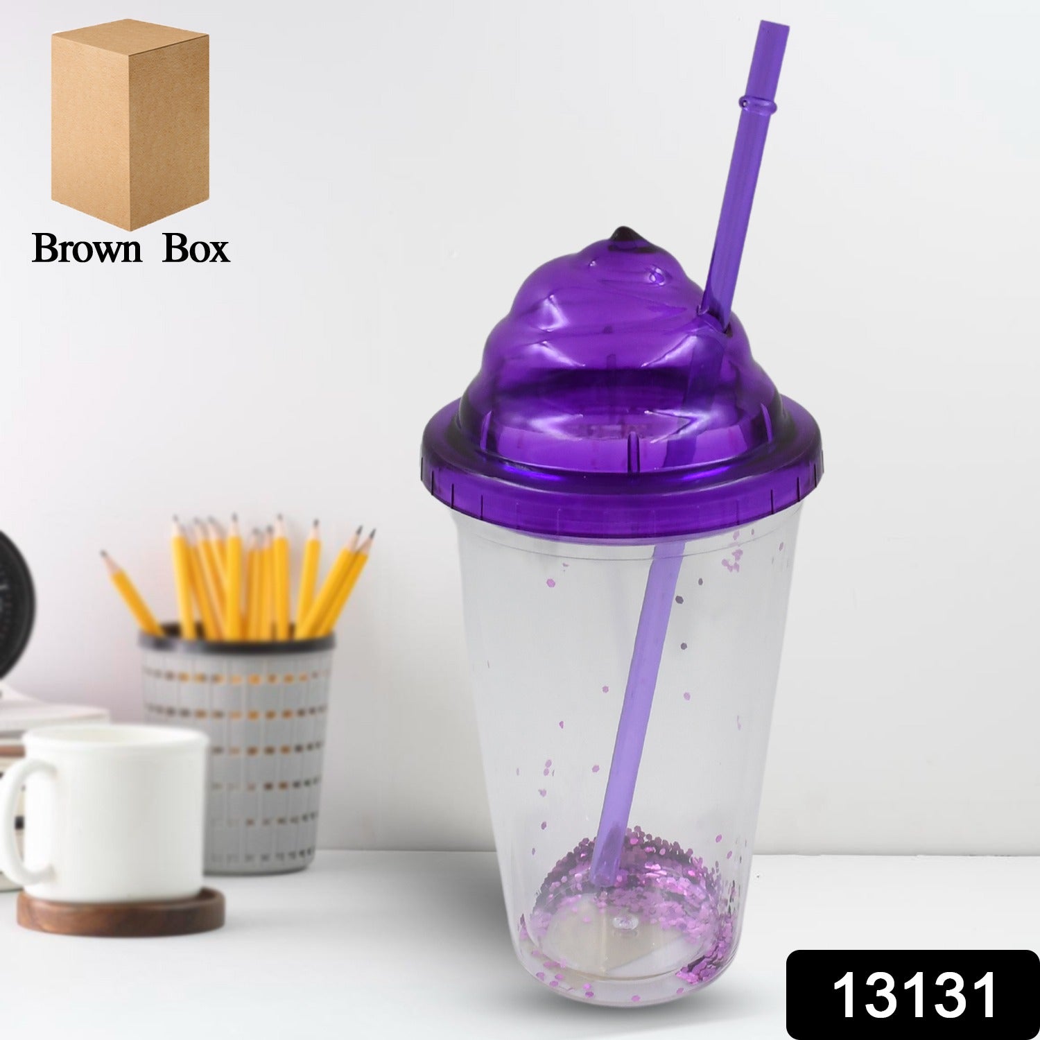 Creative Plastic Cold Drink Cup with Lid & Straw – Tumbler (Mix Color)