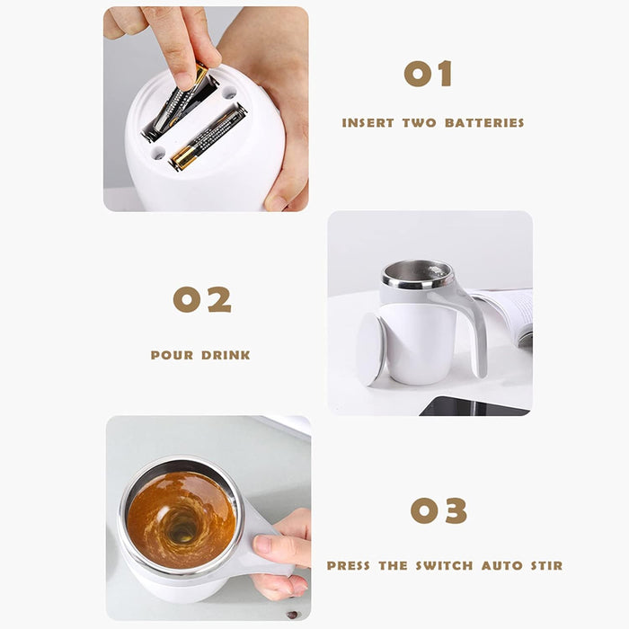 Stirring Coffee Mug | Magnetic Stirring Coffee Cup | Stainless Steel Mug for Milk | Travel Mixing Cup | Self Stirring Coffee Mug, Suitable for Coffee / Milk / Hot Chocolat | Battery Operated ( Battery Not Included)