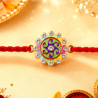 Colorful round stone rakhi with vibrant design for brother