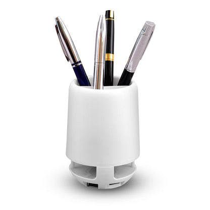 Multifunctional 4-Compartment Pen Holder with 5W Bluetooth Speaker & Smart Color-Changing Desk Lamp