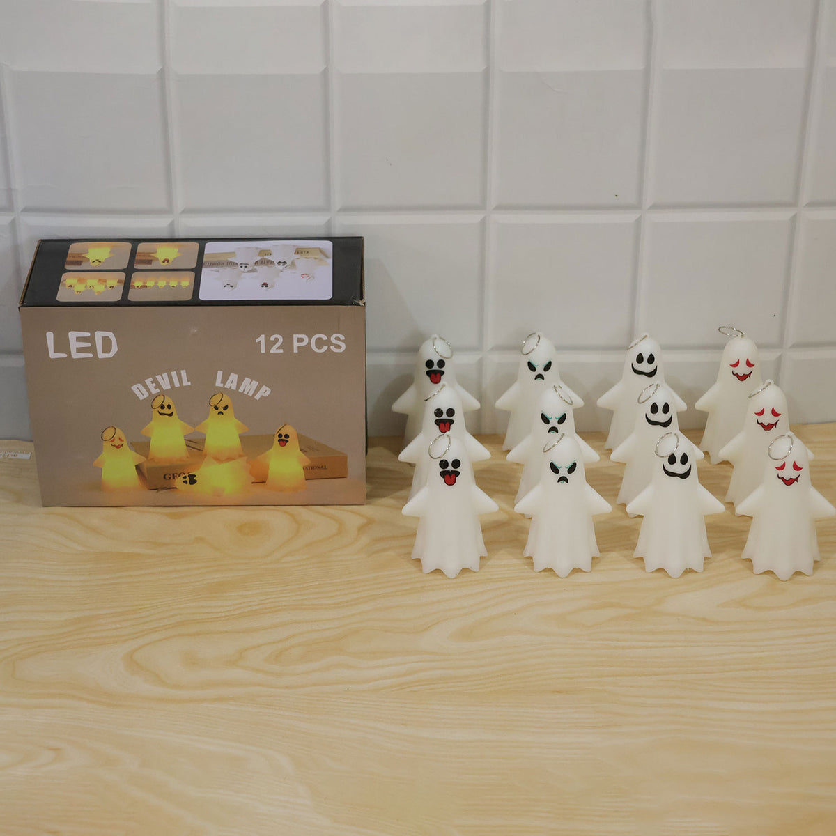 Cute Ghost LED Night Lamps for Halloween Table and Hanging Decor (12 Pc Set)
