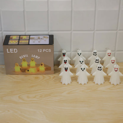 Cute Ghost LED Night Lamps for Halloween Table and Hanging Decor (12 Pc Set)