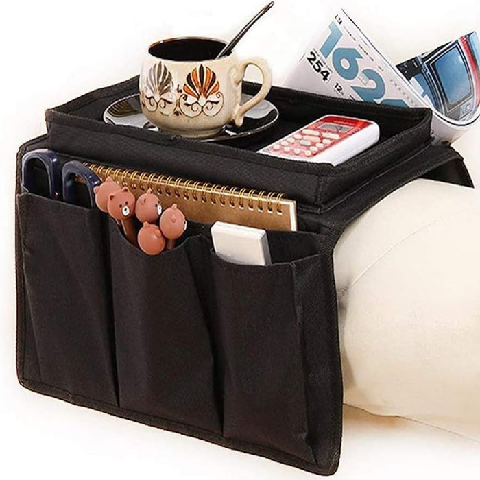 Sofa Arm Rest Hanging Storage Bag, Storage Bag for Sofa Ideal for Sorting Magazines iPad Books (Black)
