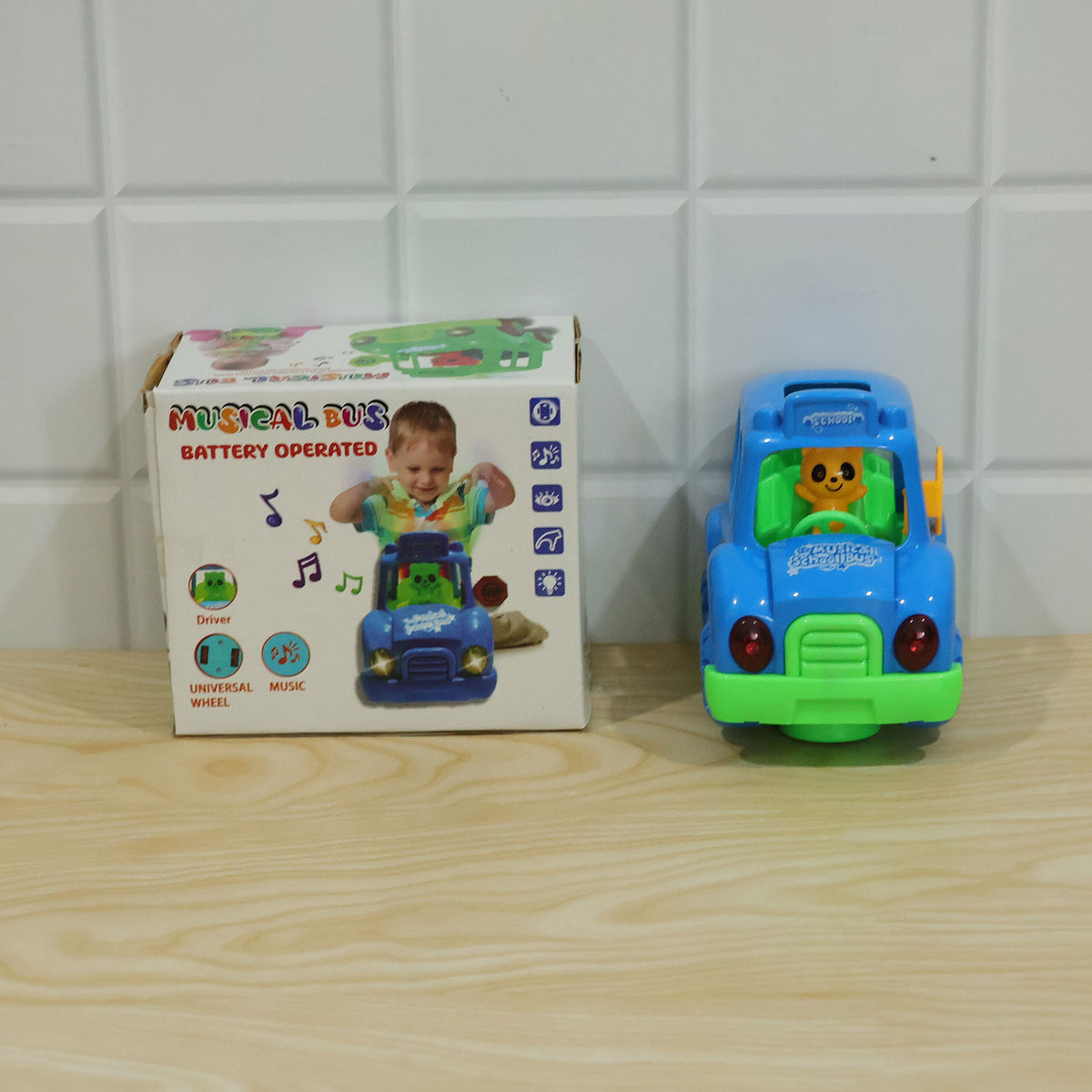 Battery Operated Musical School Bus Toy with Flashing Lights and Motion (1 Pc)