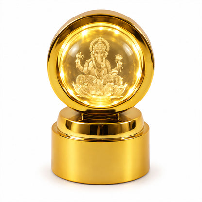 Ganpati Bapa 3D Crystal Ball LED Night Light – Divine Spiritual Glow