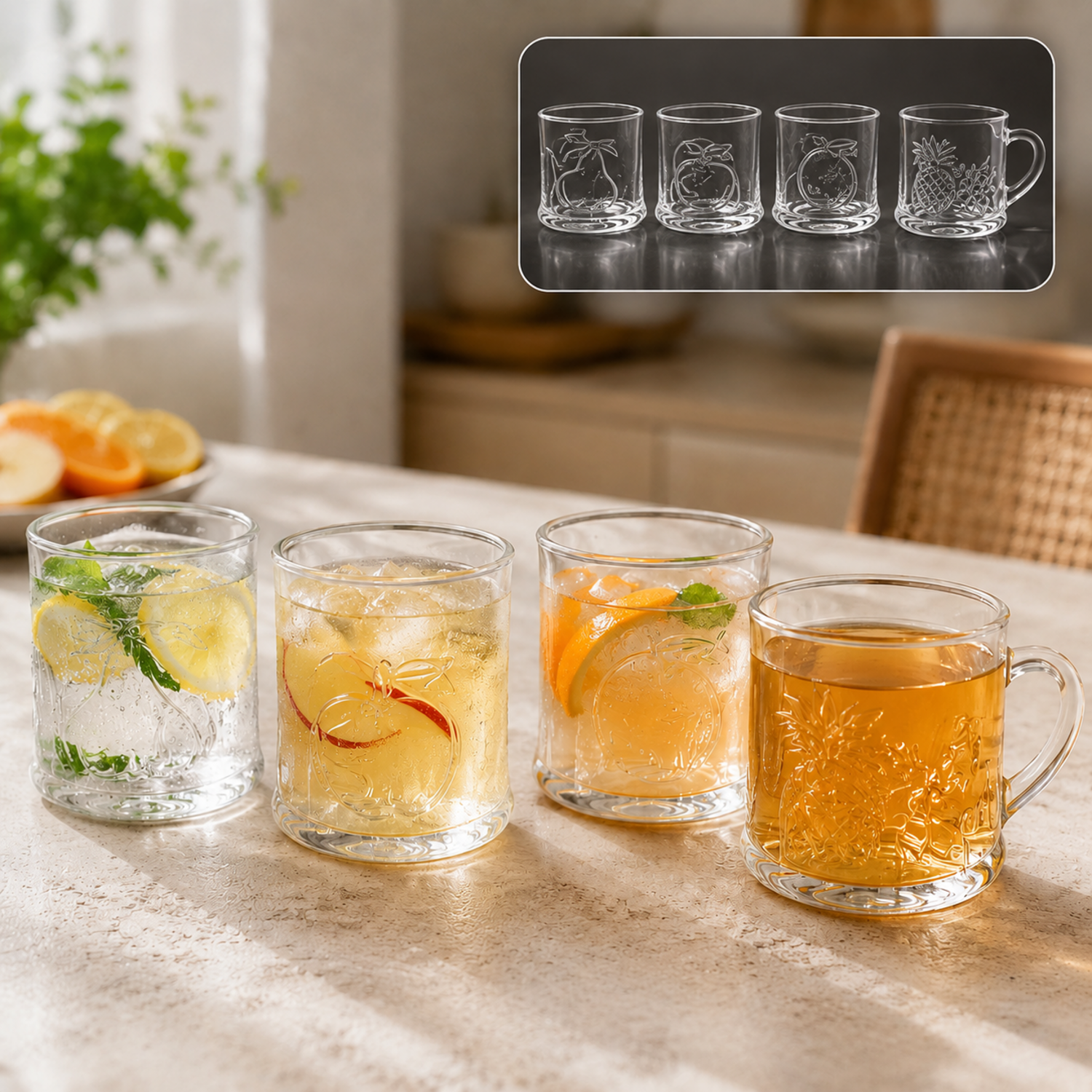 Premium Glass Drinkware Cup & Mugs Set – (4 Pc Set)