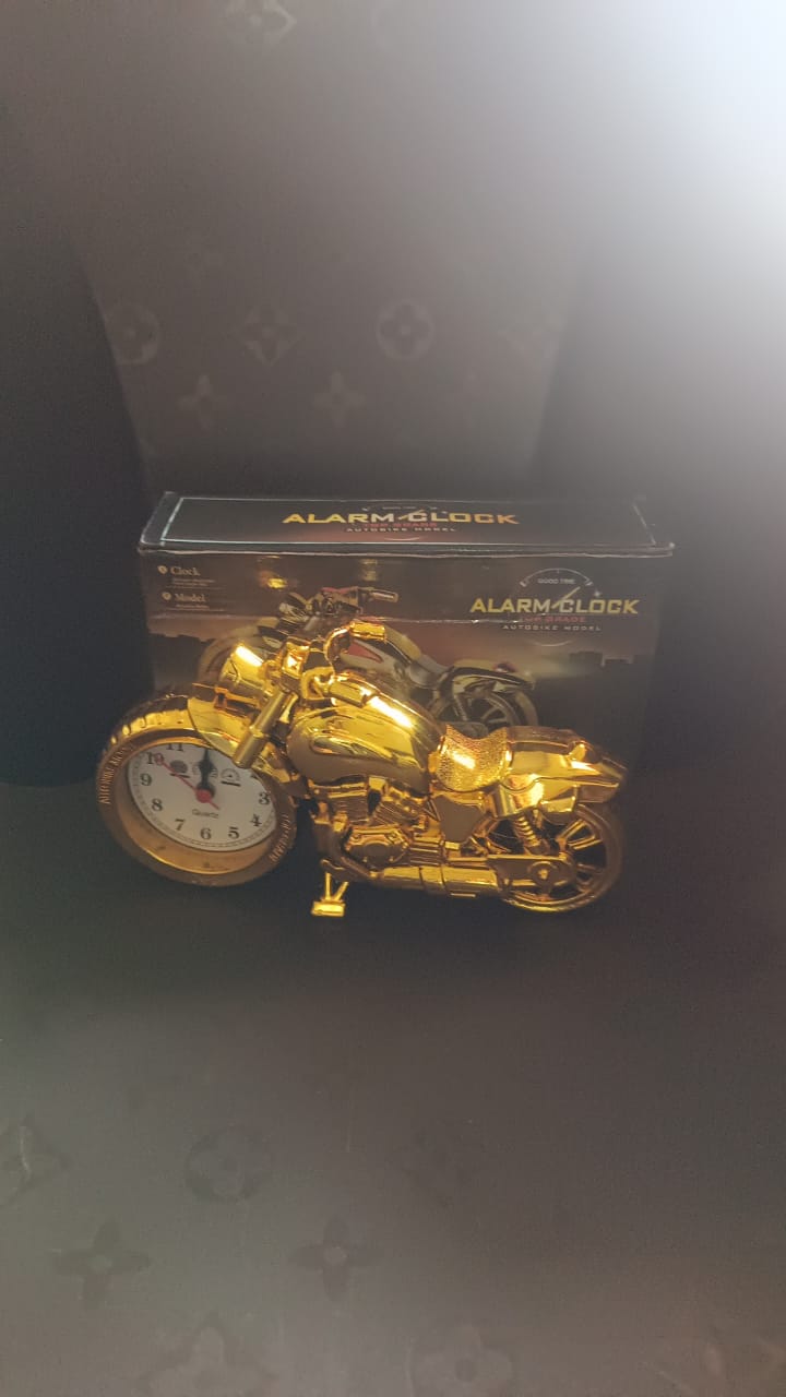 Golden Motorcycle Shape Alarm Clock, Motor Table Clock for Home Decor (1 Pc)