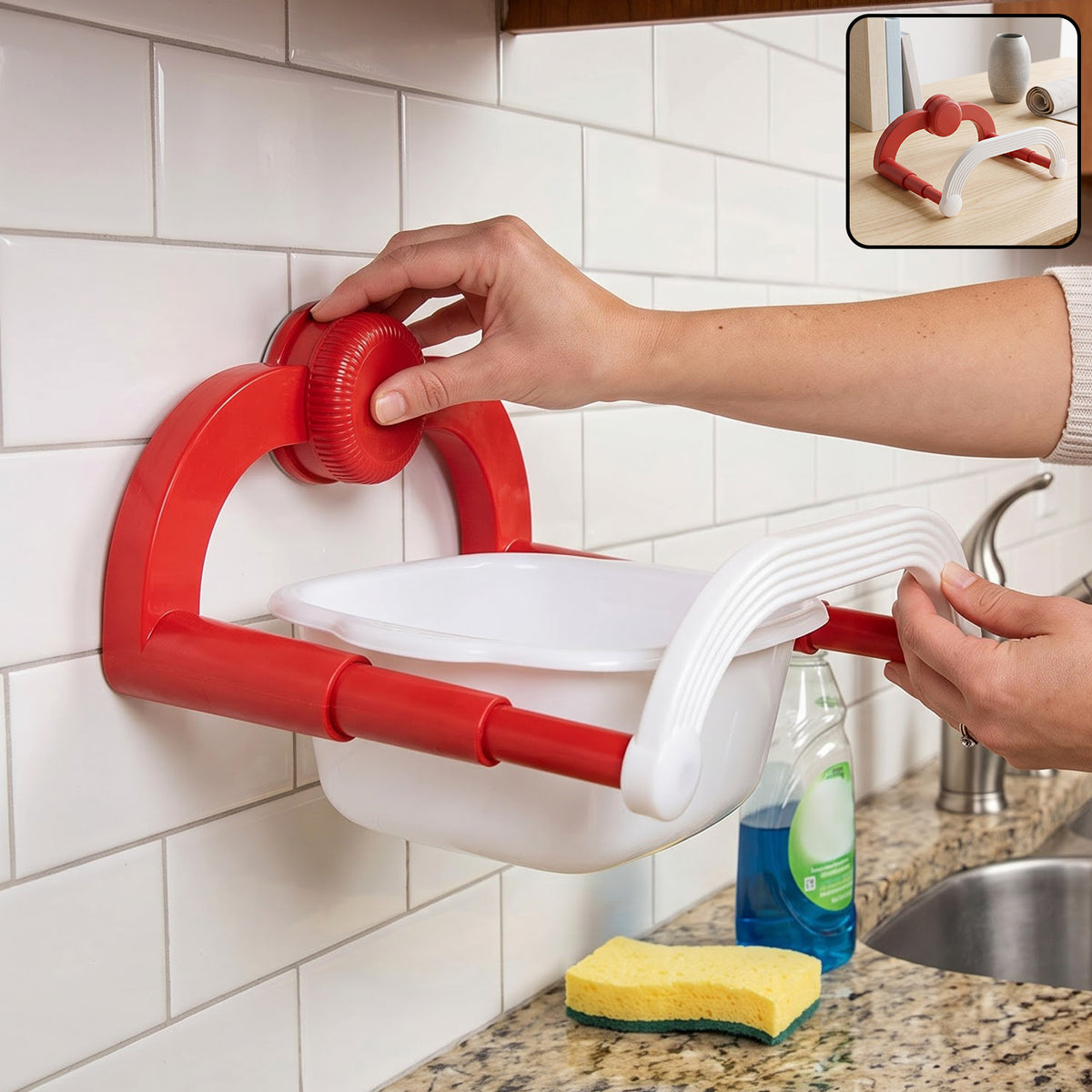 Suction cup basin holder rack kitchen installation view