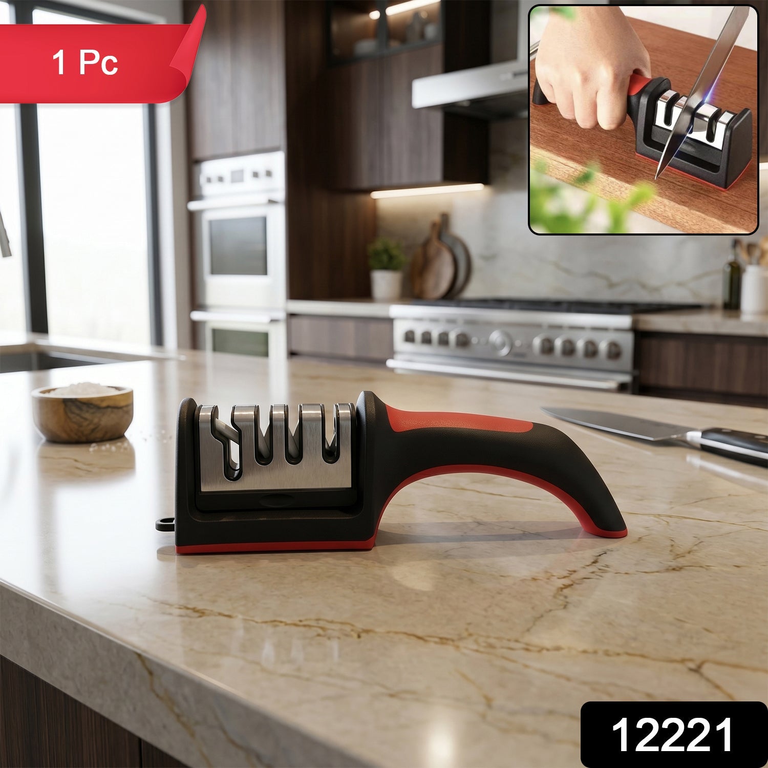 4 Stage Knife Sharpener Manual Kitchen Sharpening Tool with Non-Slip Base (1 Pc)