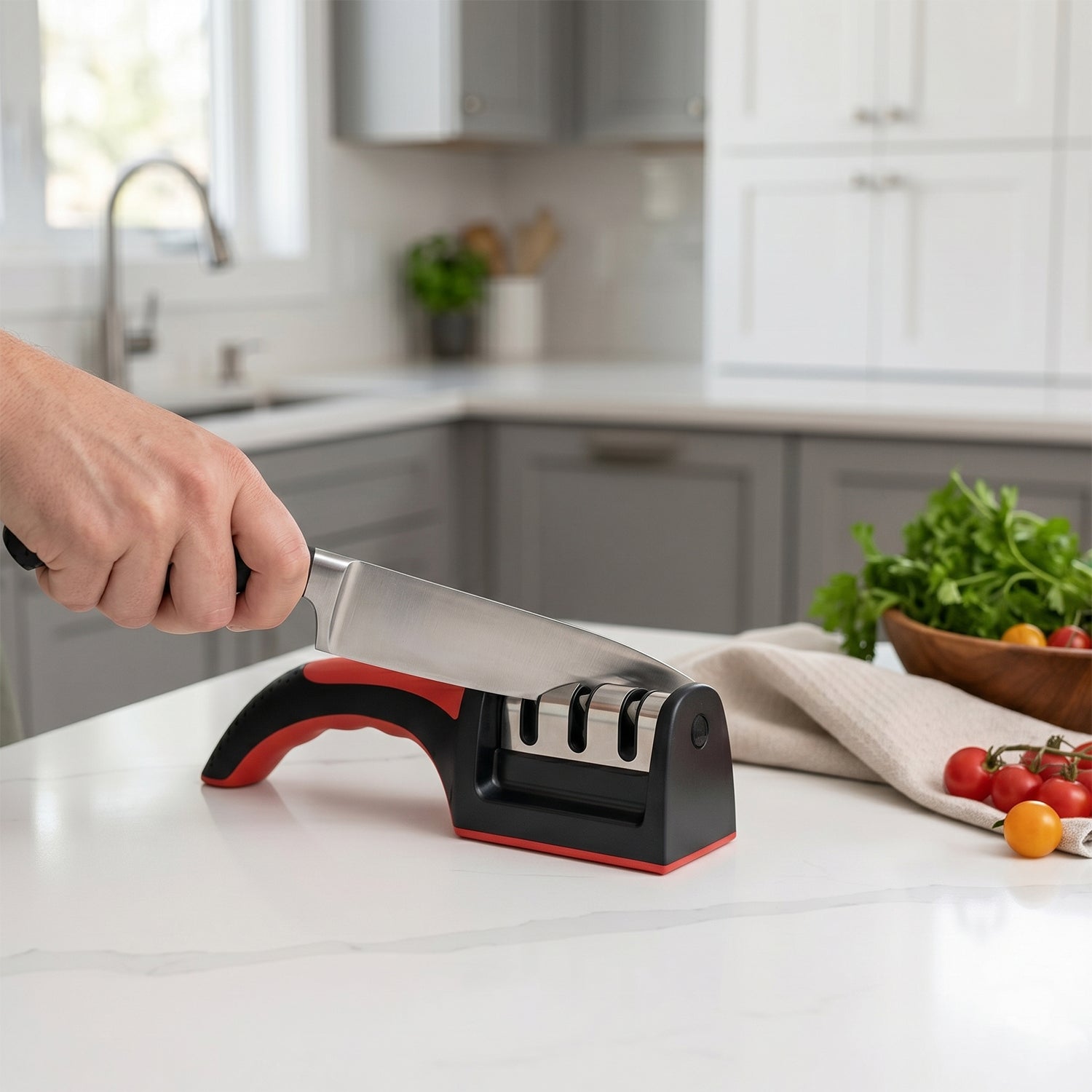4 Stage Knife Sharpener Manual Kitchen Sharpening Tool with Non-Slip Base (1 Pc)