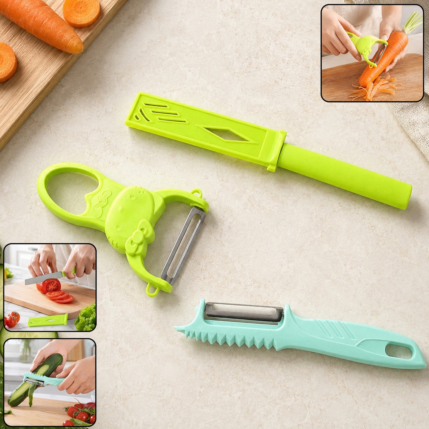 Kitchen Vegetable Peelers – 3 Piece Set with Non-slip Handles