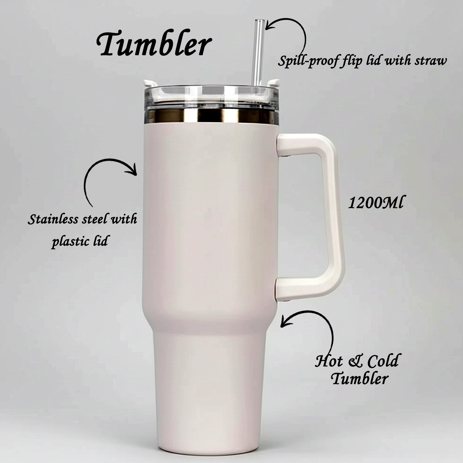 Extra Large Insulated Travel Mug, Tumbler (1200ML - 1 Pc / Mix Color)