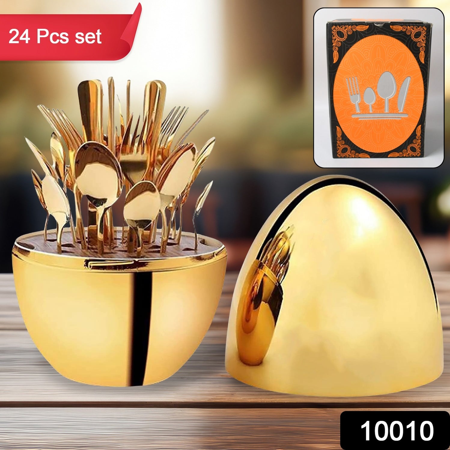 24-Piece Cutlery Set with Unique Oval Stand | DeoDap