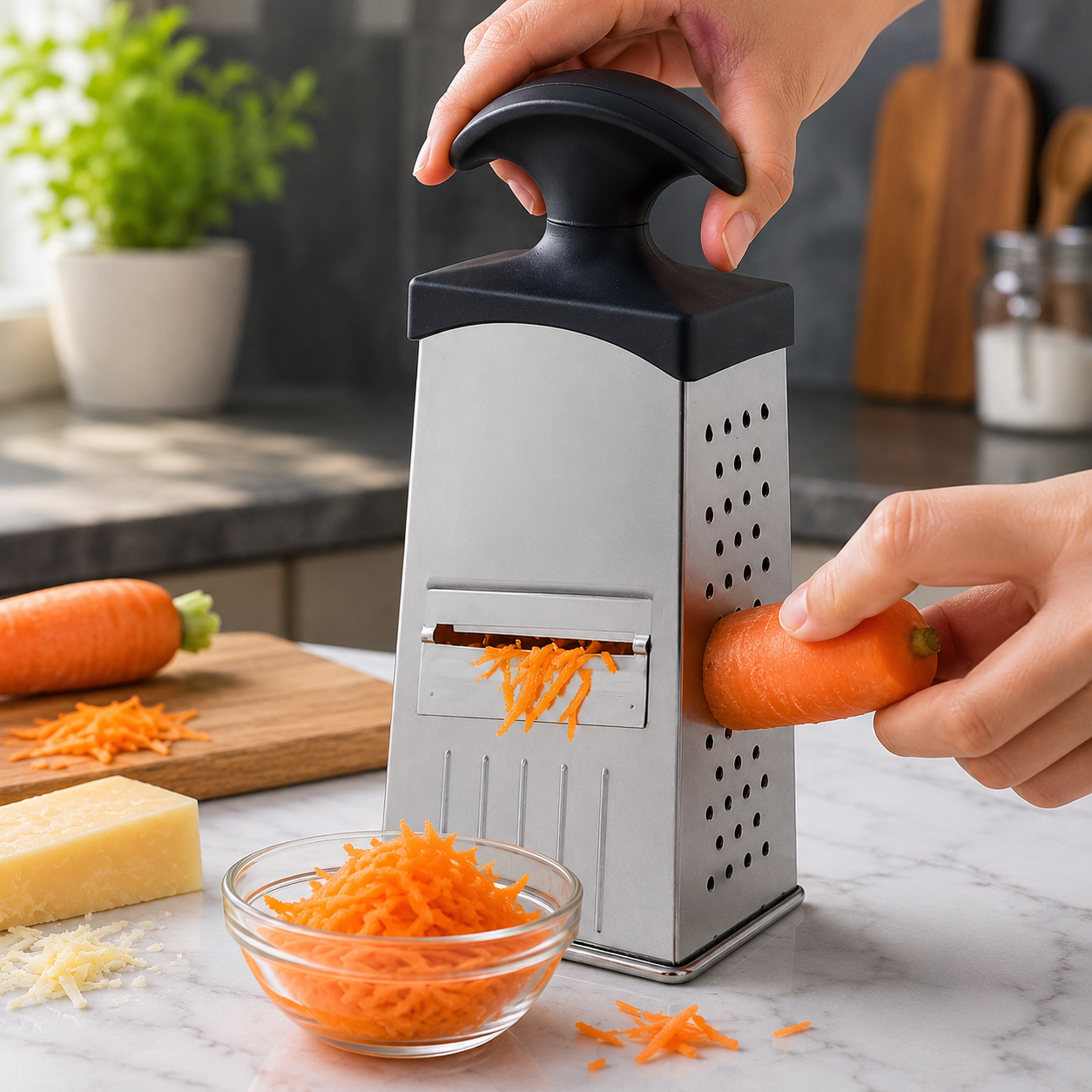 Stainless Steel 4-in-1 Grater & Slicer – Multipurpose Kitchen Tool