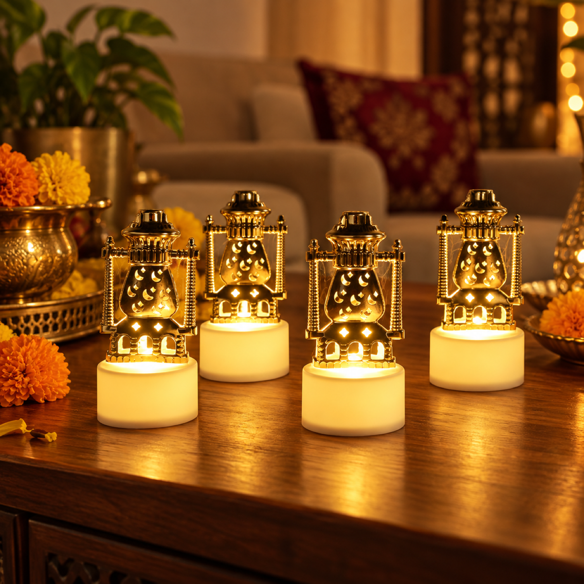 Set of 4 lantern decor flameless candles