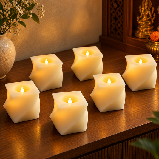 Square LED Flameless Candles – Set of 6 for Home Decor & Pooja — 12558_led_flameless_decorative_candles_6pc showcase image