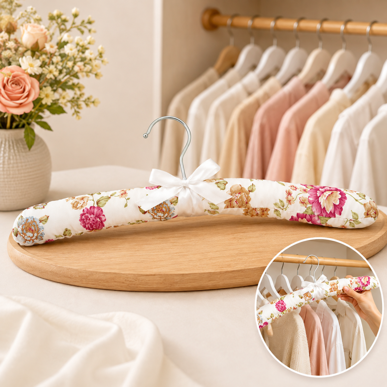 Padded Floral Clothes Hanger – Satin-Cushioned, Non-Slip Support