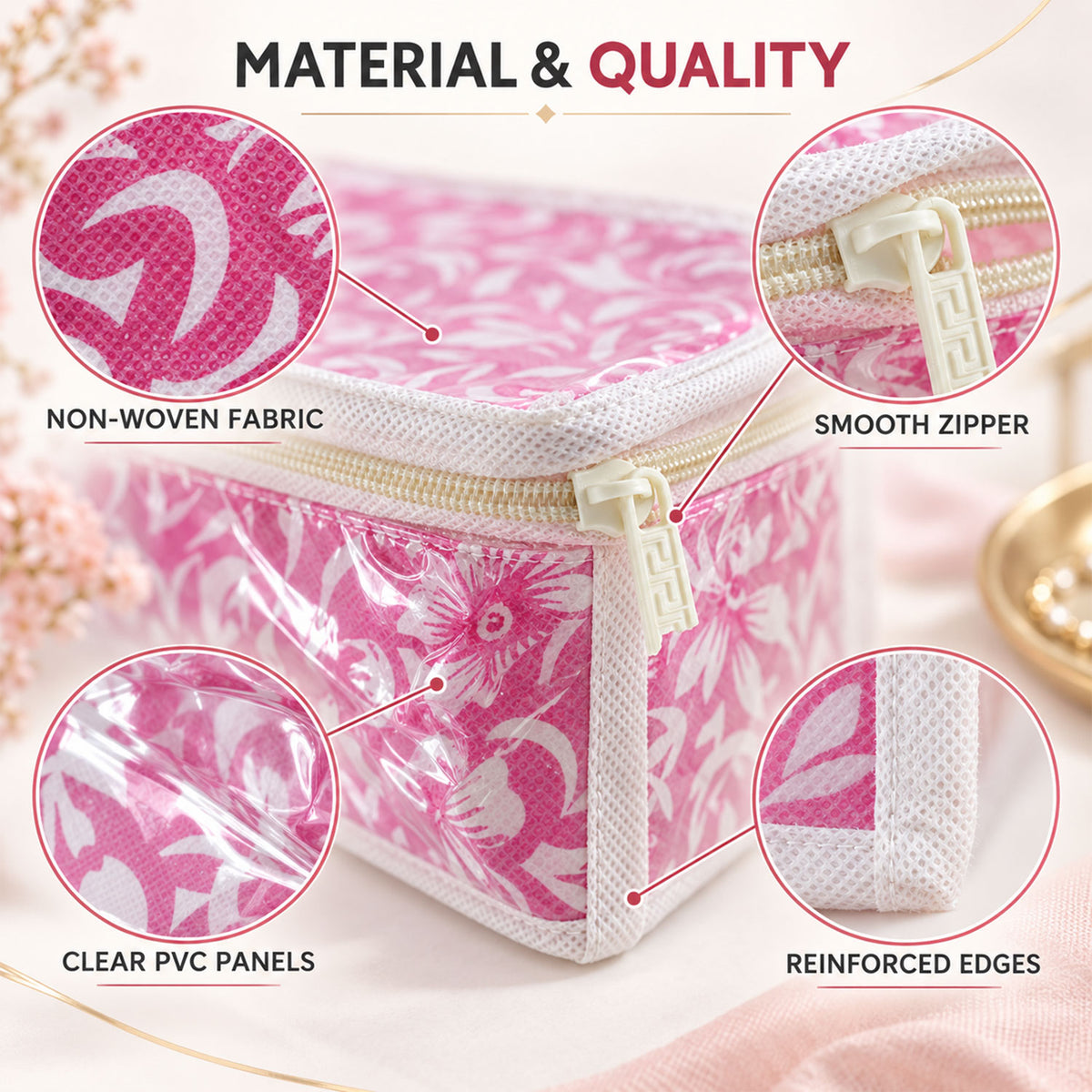11 in 1 jewellery organizer kit - fabric and zipper details