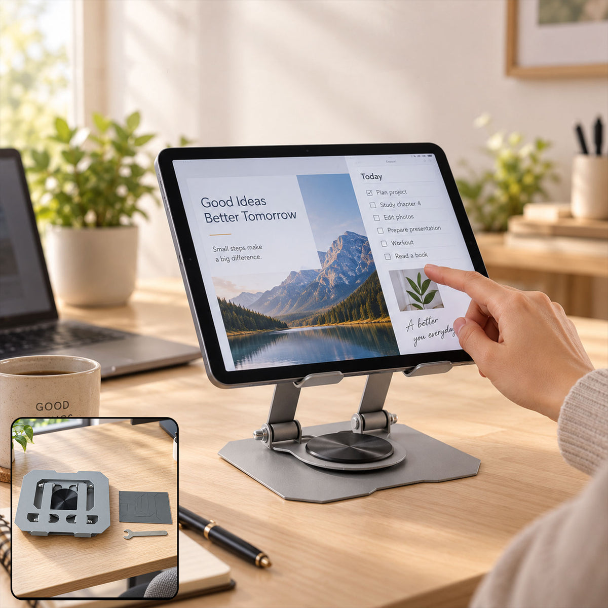Foldable metal phone and tablet holder - desk use