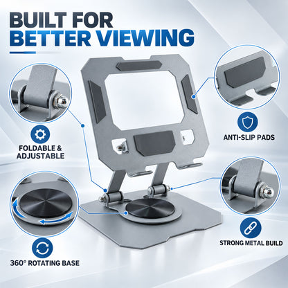 Foldable metal phone and tablet holder - adjustable design
