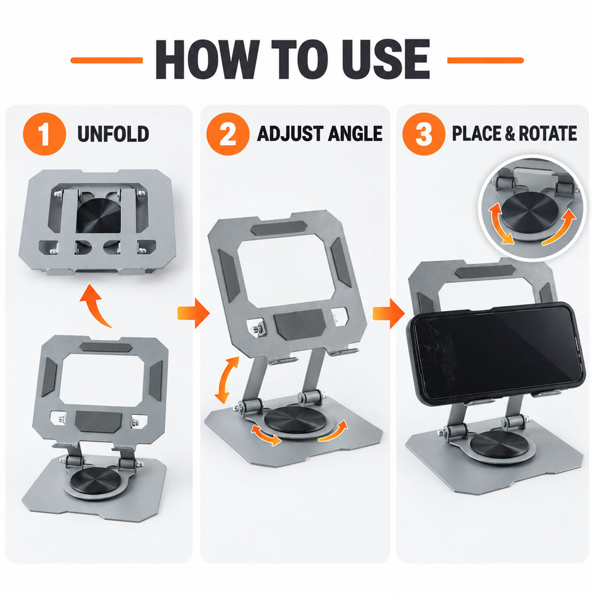 Foldable metal phone and tablet holder - setup guide