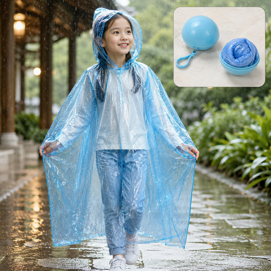 Kids Disposable Raincoat with Hood – Clear & Portable for Travel
