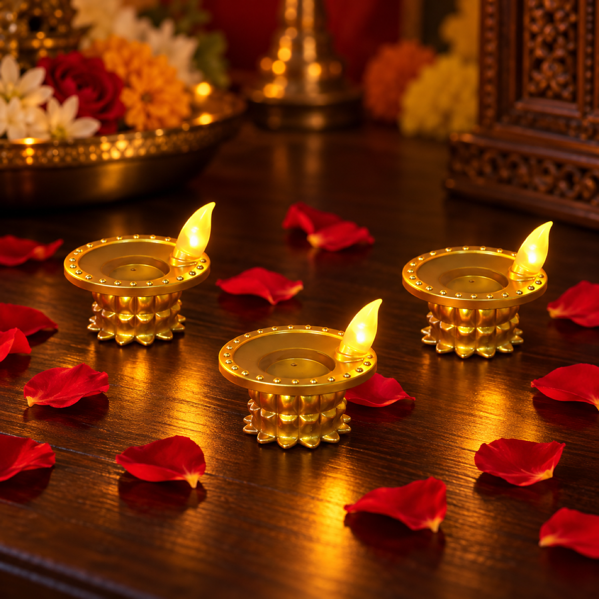 Water Sensor LED Diyas Set – Flameless Golden for Festive Decor — 12755_water_sensor_led_golden_diyas_3pc showcase image