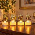 Golden Leaf LED Candles – Set of 4 Flameless Decorative Lights