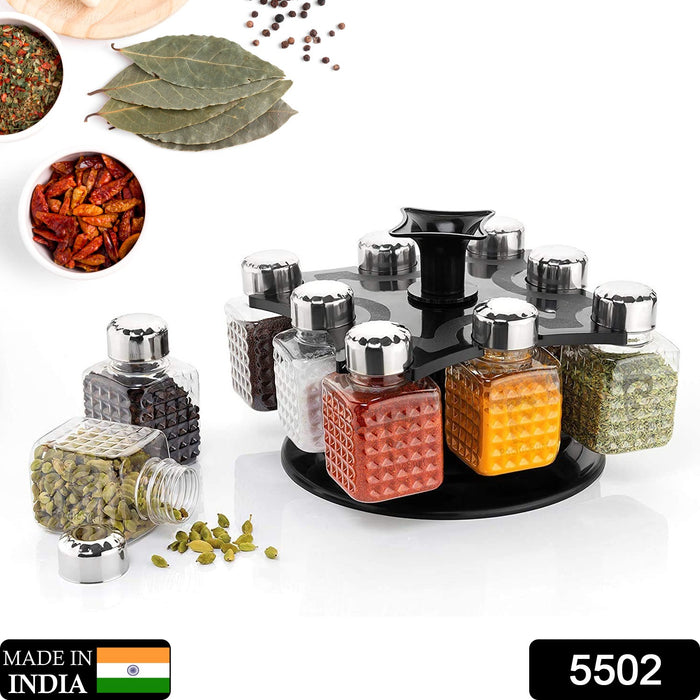 5502 All New Square 8 Bottle Design 360 Degree Revolving Spice Rack Container Condiment, Pieces Set, Square Small Container