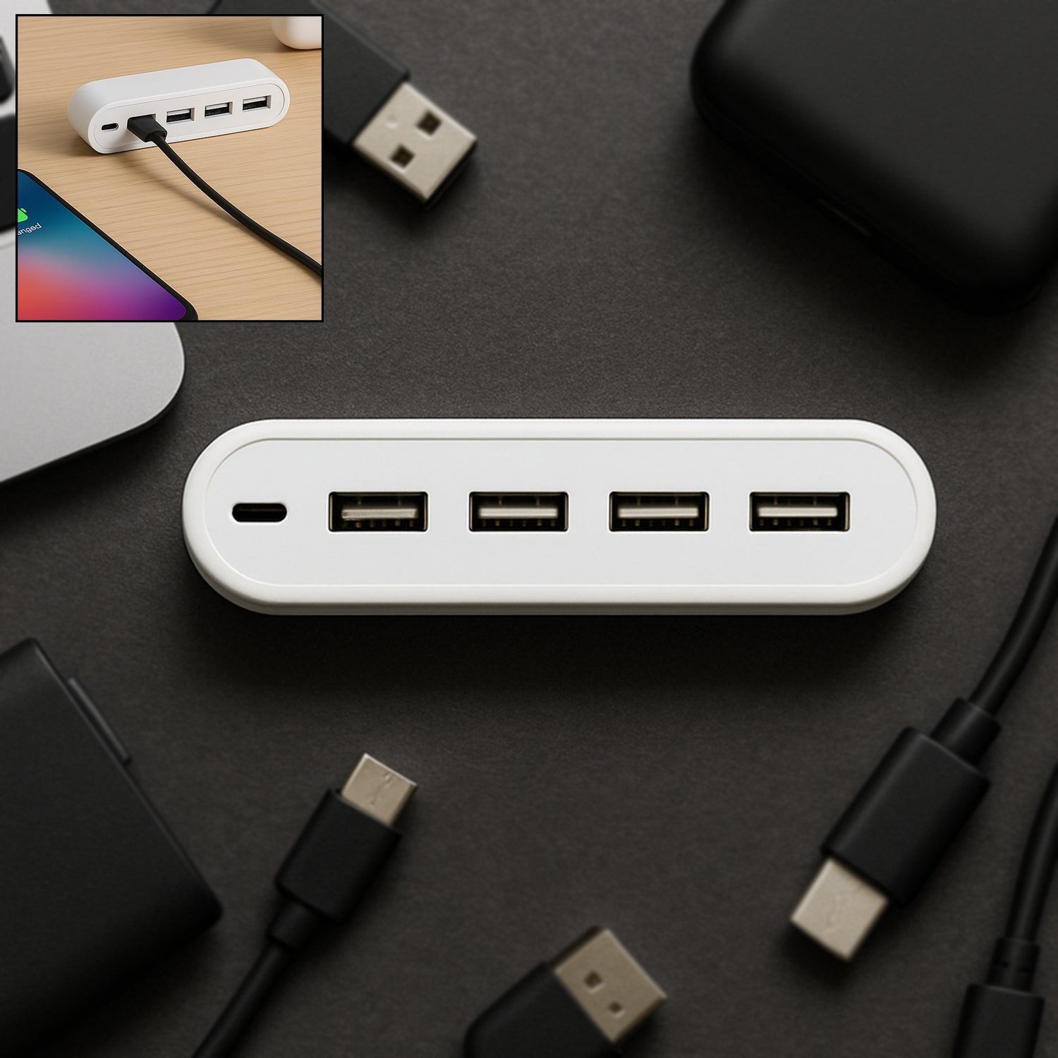 4in1 hub is USB For Pen drive, Mouse, Keyboards, Camera, Mobile, Tablet, PC, Laptop, TV, Study table, CHARGING Extension HUB Portable (1 pc)